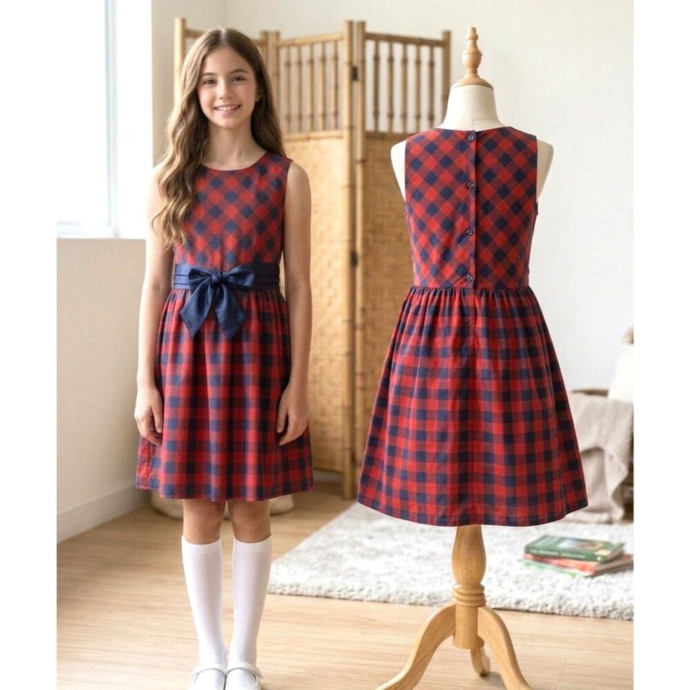 Cat & Jack Girls XL 16/18 Taffeta Holiday Dress Red Navy Blue Plaid Check Tulle